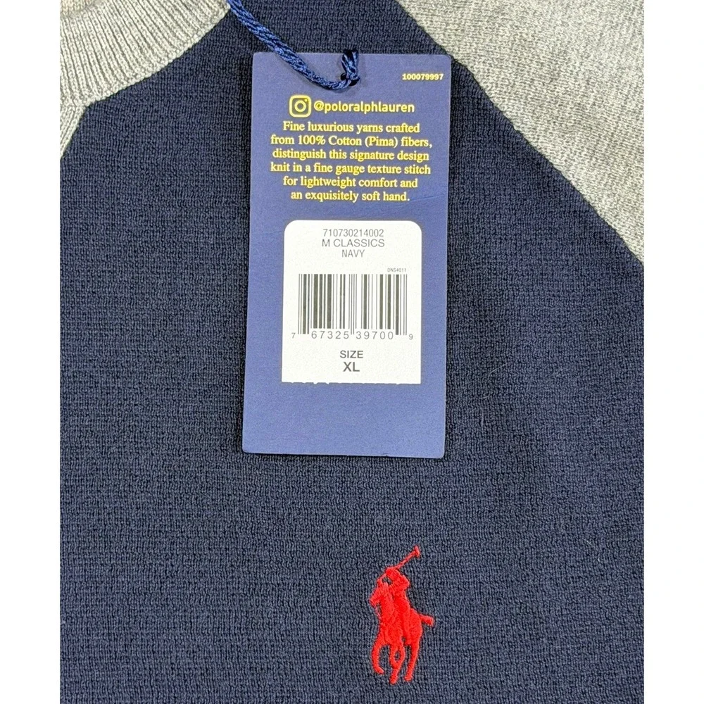 Polo Ralph Lauren Men's Pima Cotton Navy Blue Sweater Size X-Large Preppy
